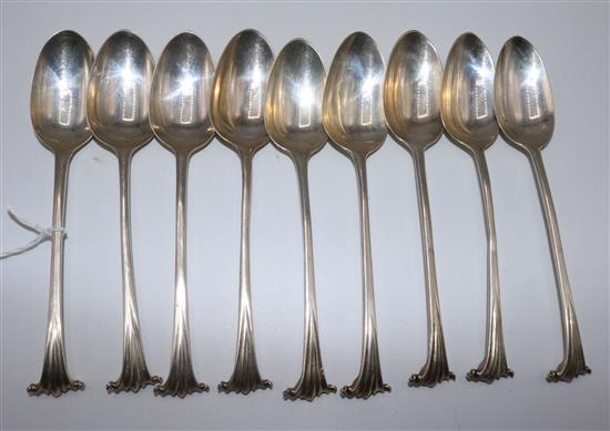 Part set of 9 Georgian silver scroll-end dessert spoons